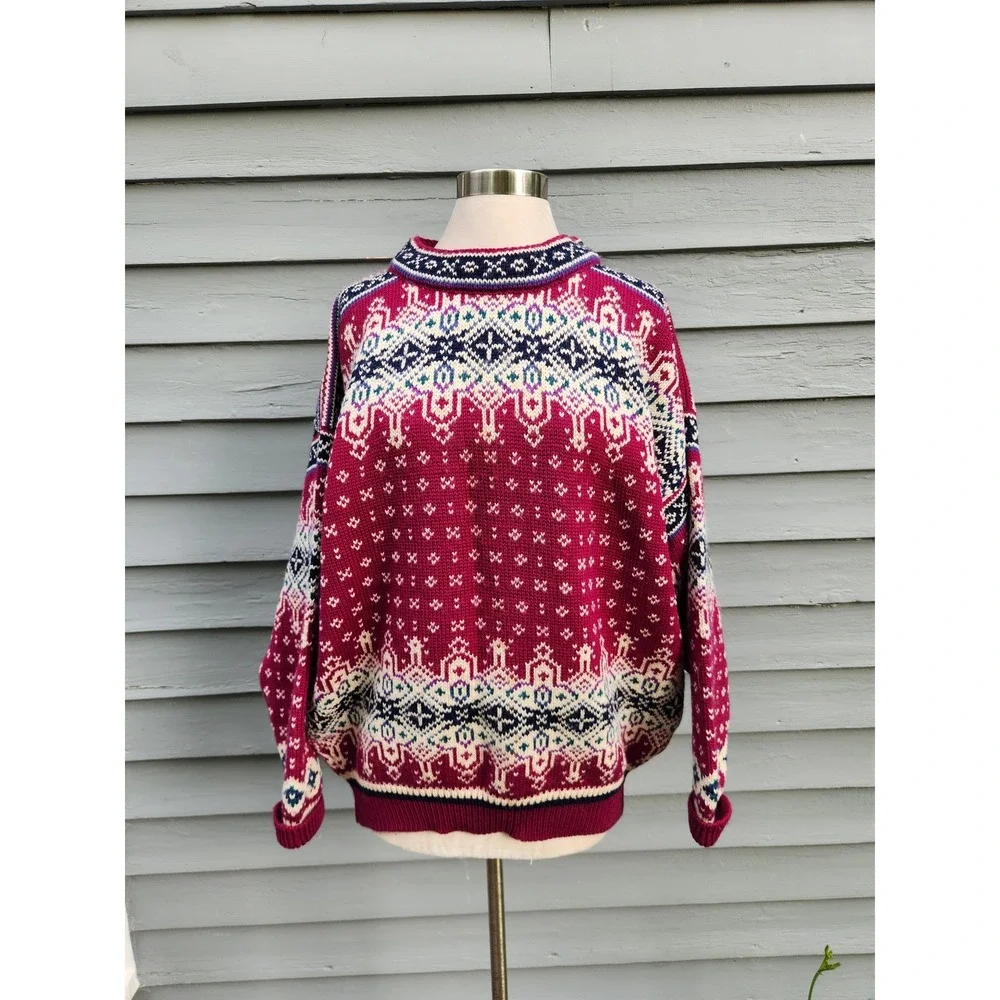 Dale of Norway‎ Sweater Magenta Nordic Wool Fair Isle Vintage XL